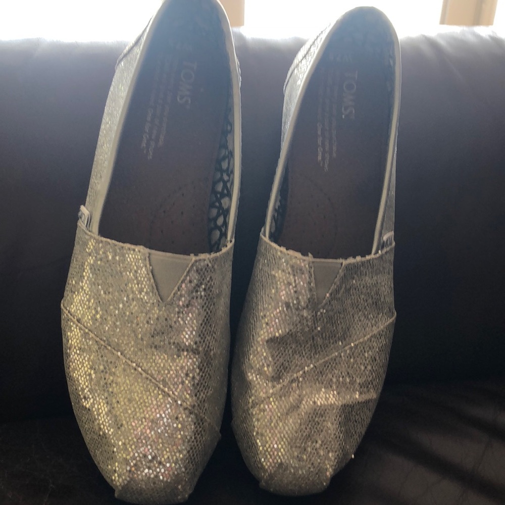 Silver glitter Toms shoes